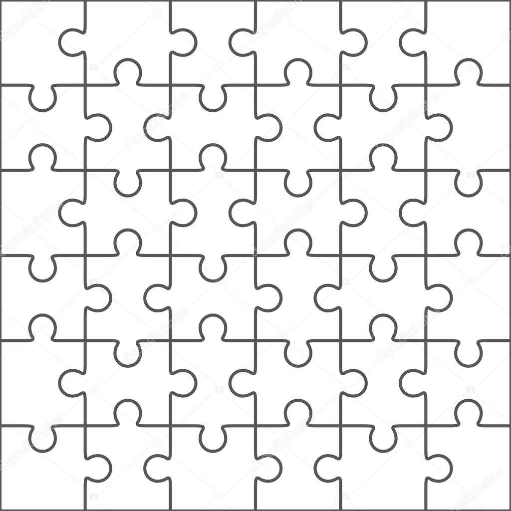 Jigsaw Puzzle Blank Template, 36 Pieces — Stock Vector Throughout Blank Jigsaw Piece Template