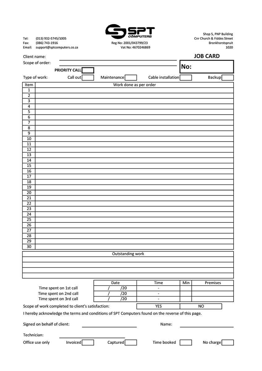 Job Card Template.xlsx – Colourtech Design & Print With Sample Job Cards Templates