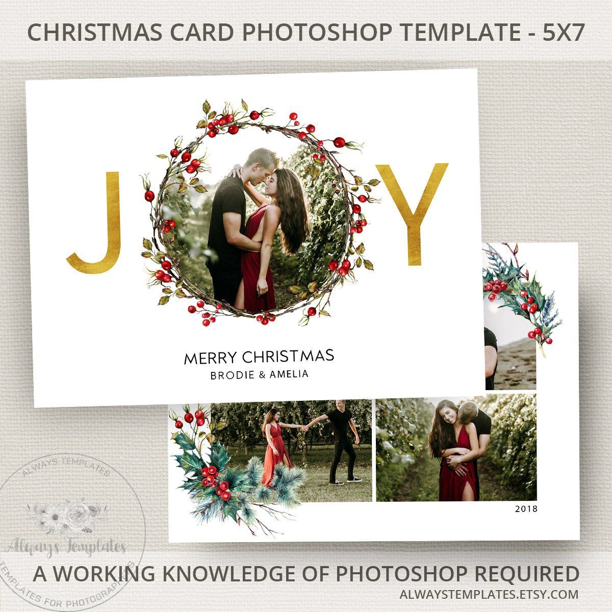Joy Photo Christmas Card Template, Joy Christmas Card With Regard To Christmas Photo Card Templates Photoshop