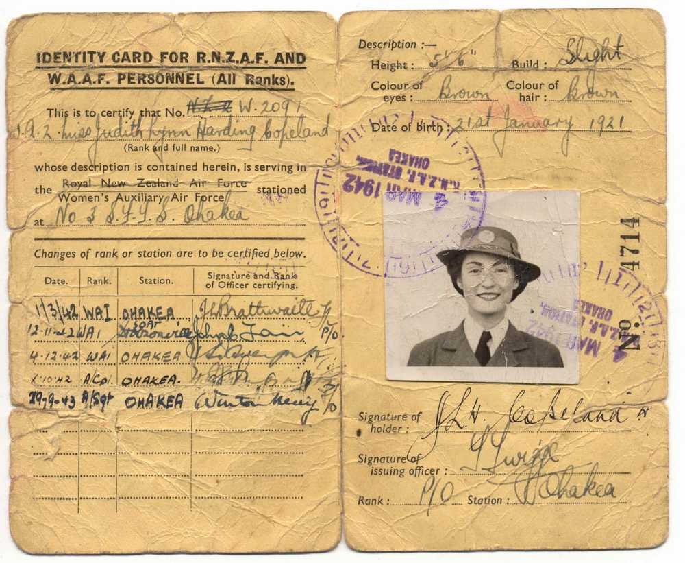 Judith Lynn Copeland – Online Cenotaph – Auckland War With Regard To World War 2 Identity Card Template