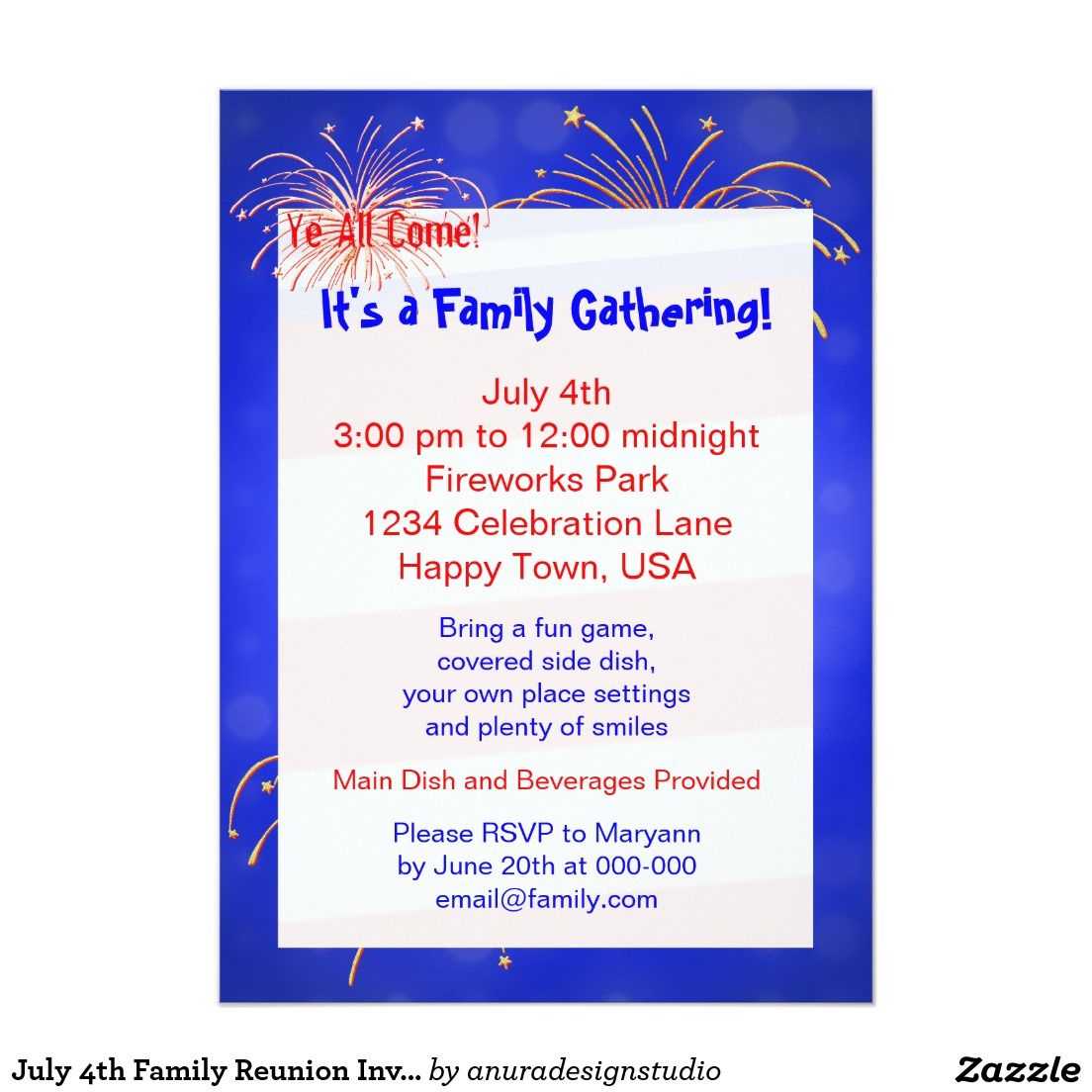 July 4Th Family Reunion Invitation | Zazzle | Family In Reunion Invitation Card Templates