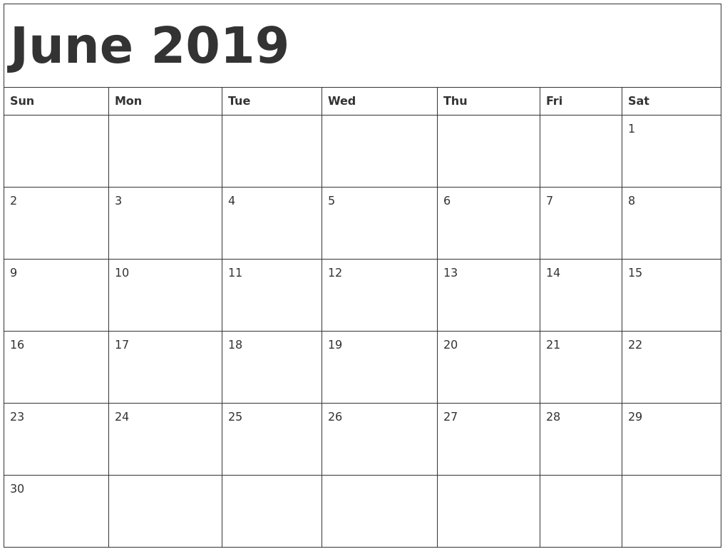 June Calendar 2019 Printable Pdf Word Template Free | Blank Pertaining To Blank Word Search Template Free