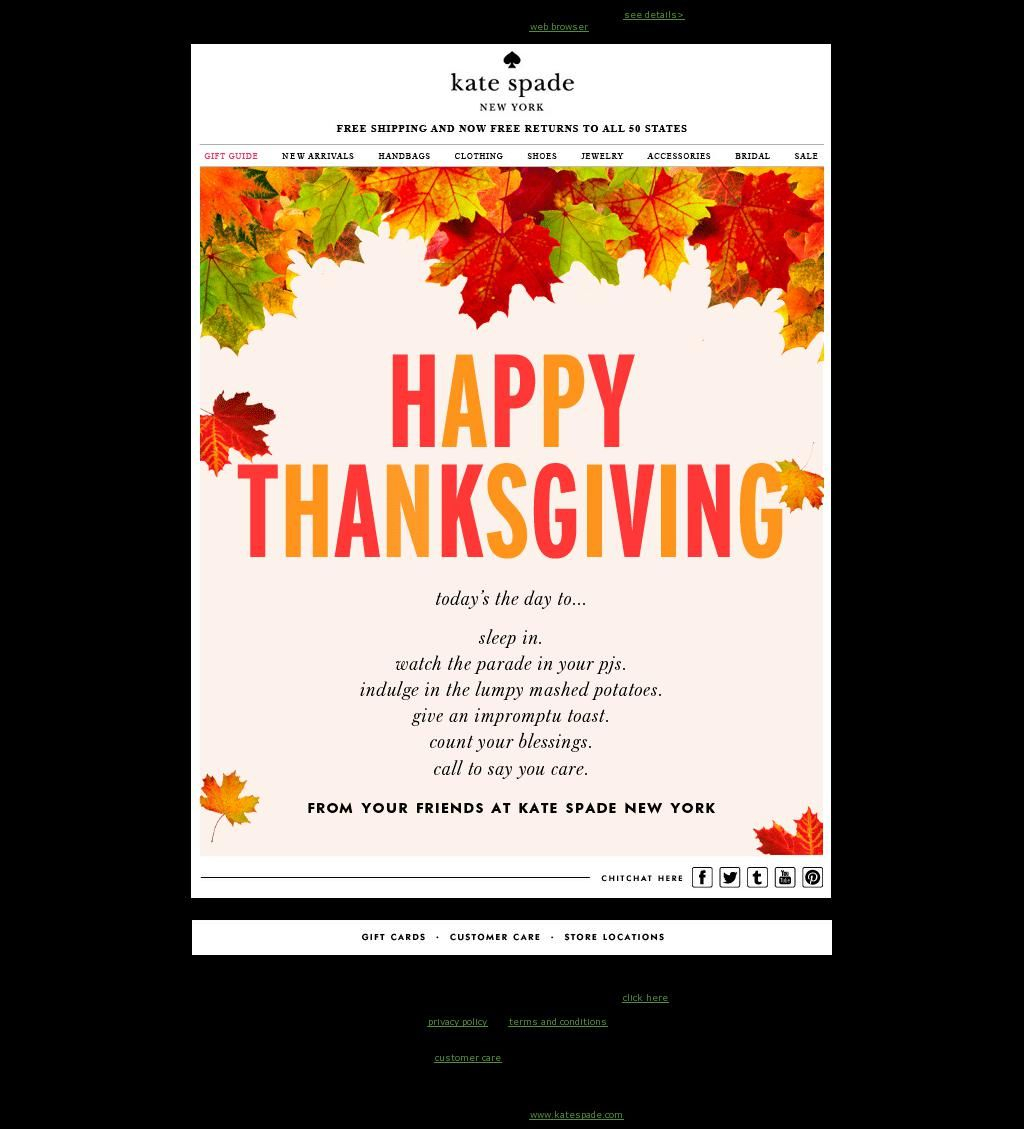 Kate Spade Email Marketing Thanksgiving Card Nov 2013 With Holiday Card Email Template