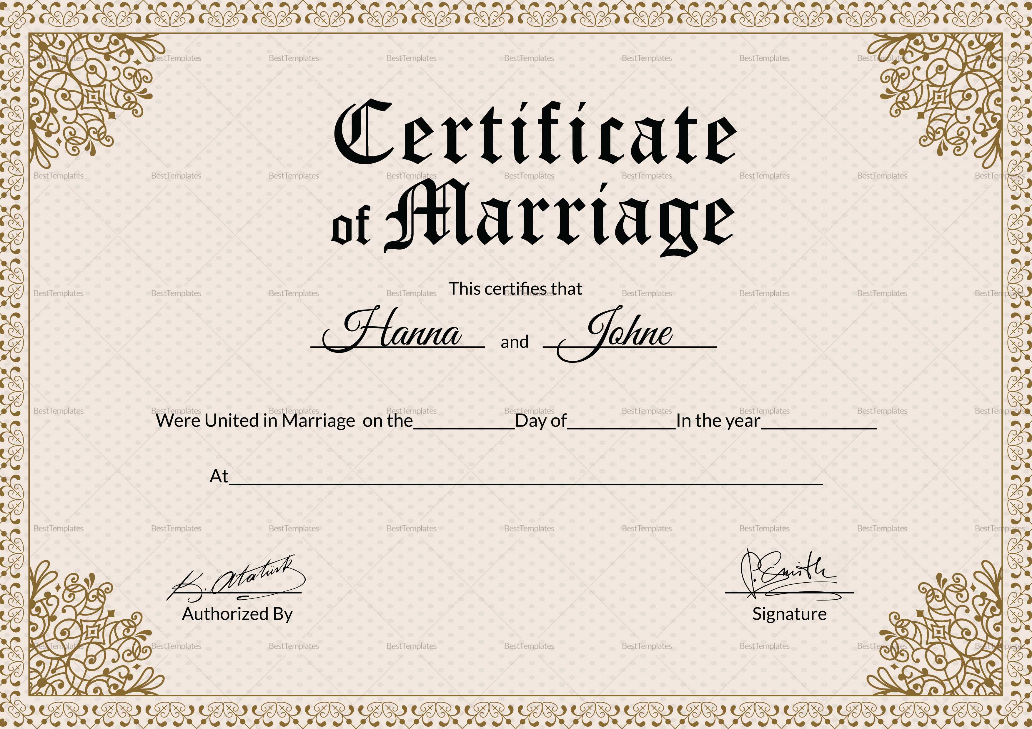 Keepsake Marriage Certificate Template Pertaining To Certificate Of Marriage Template