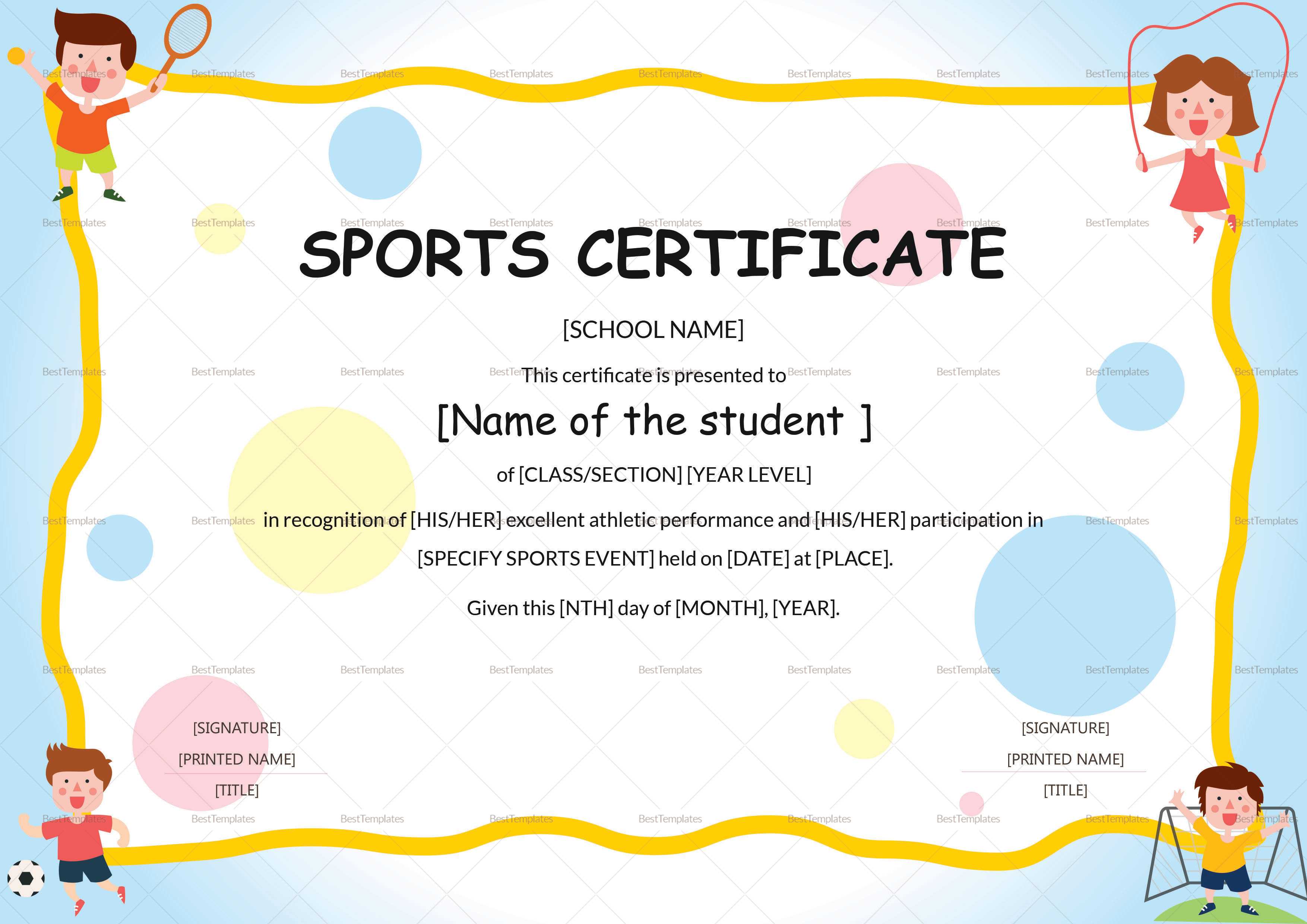 Kids Sports Participation Certificate Template In Athletic Certificate Template