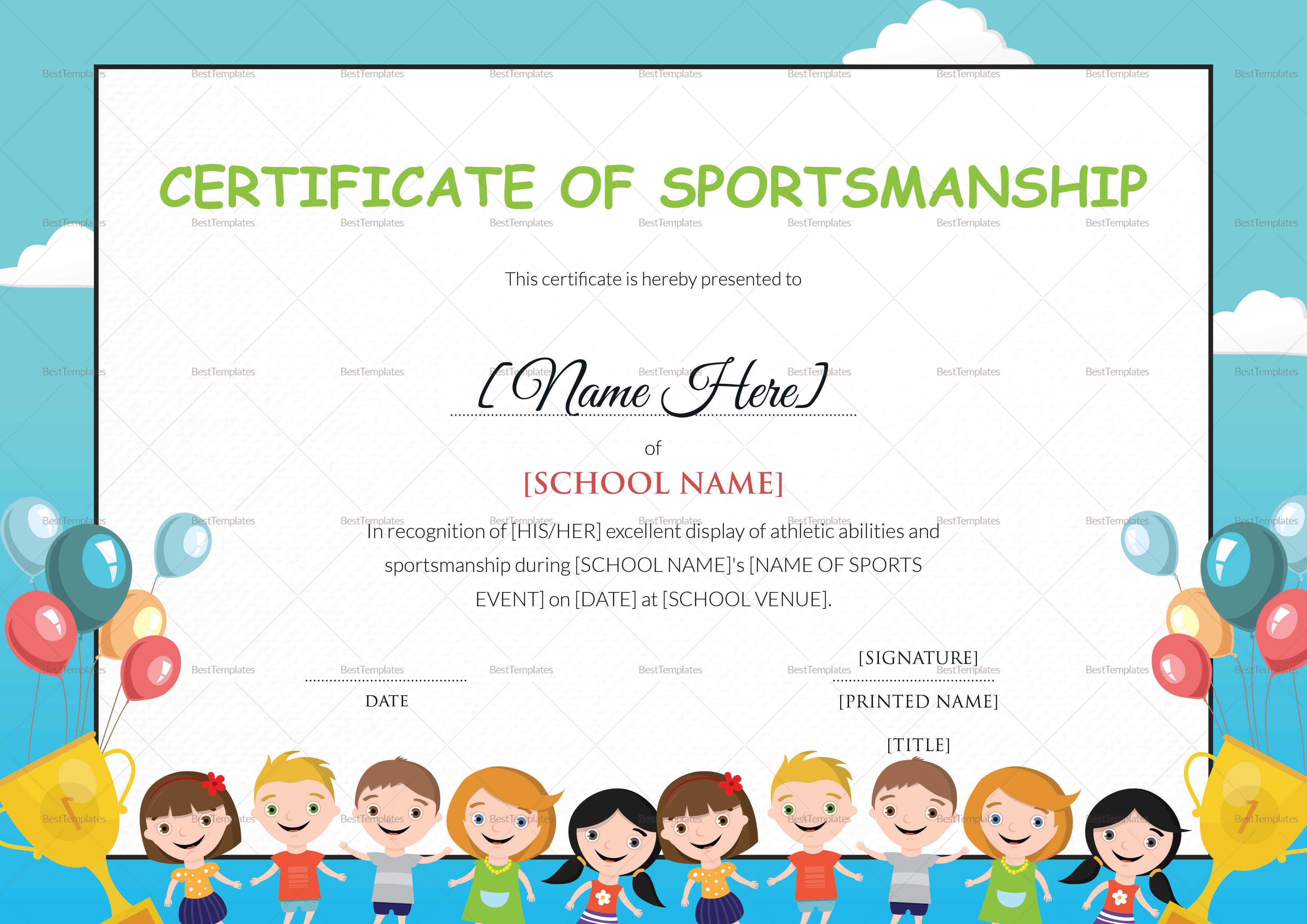 Kids Sportsmanship Certificate Template Throughout Children's Certificate Template