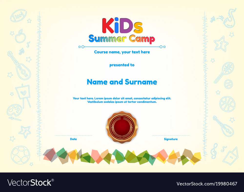 Kids Summer Camp Diploma Or Certificate Template Throughout Summer Camp Certificate Template