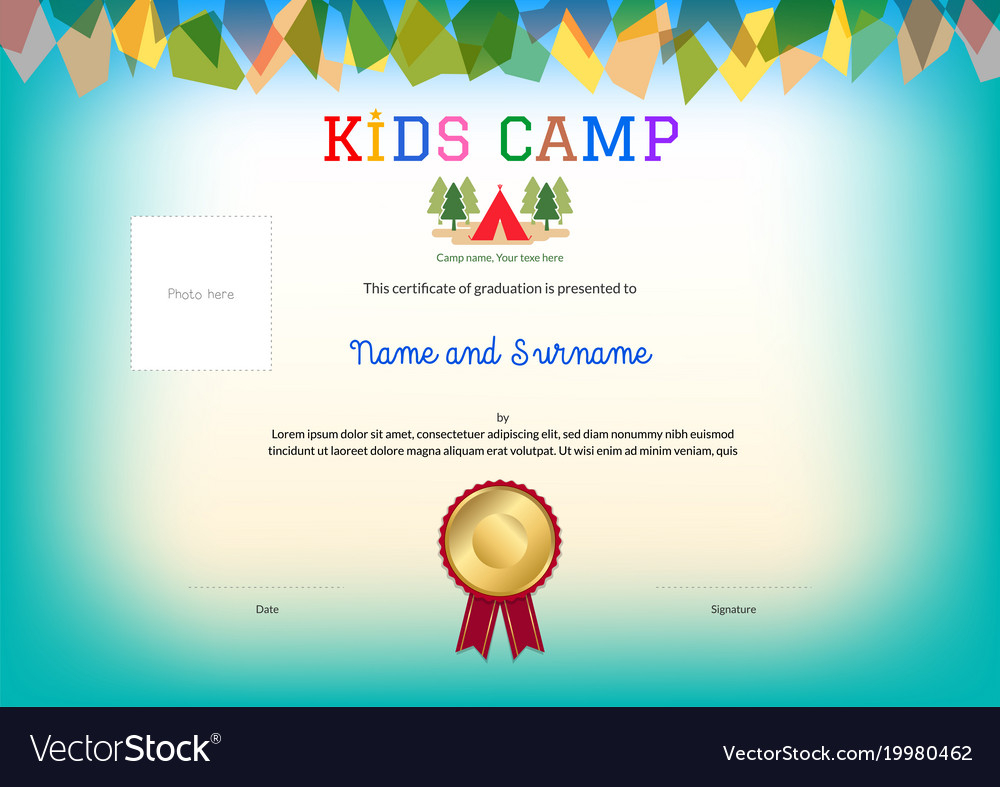 Kids Summer Camp Diploma Or Certificate Template With Regard To Summer Camp Certificate Template