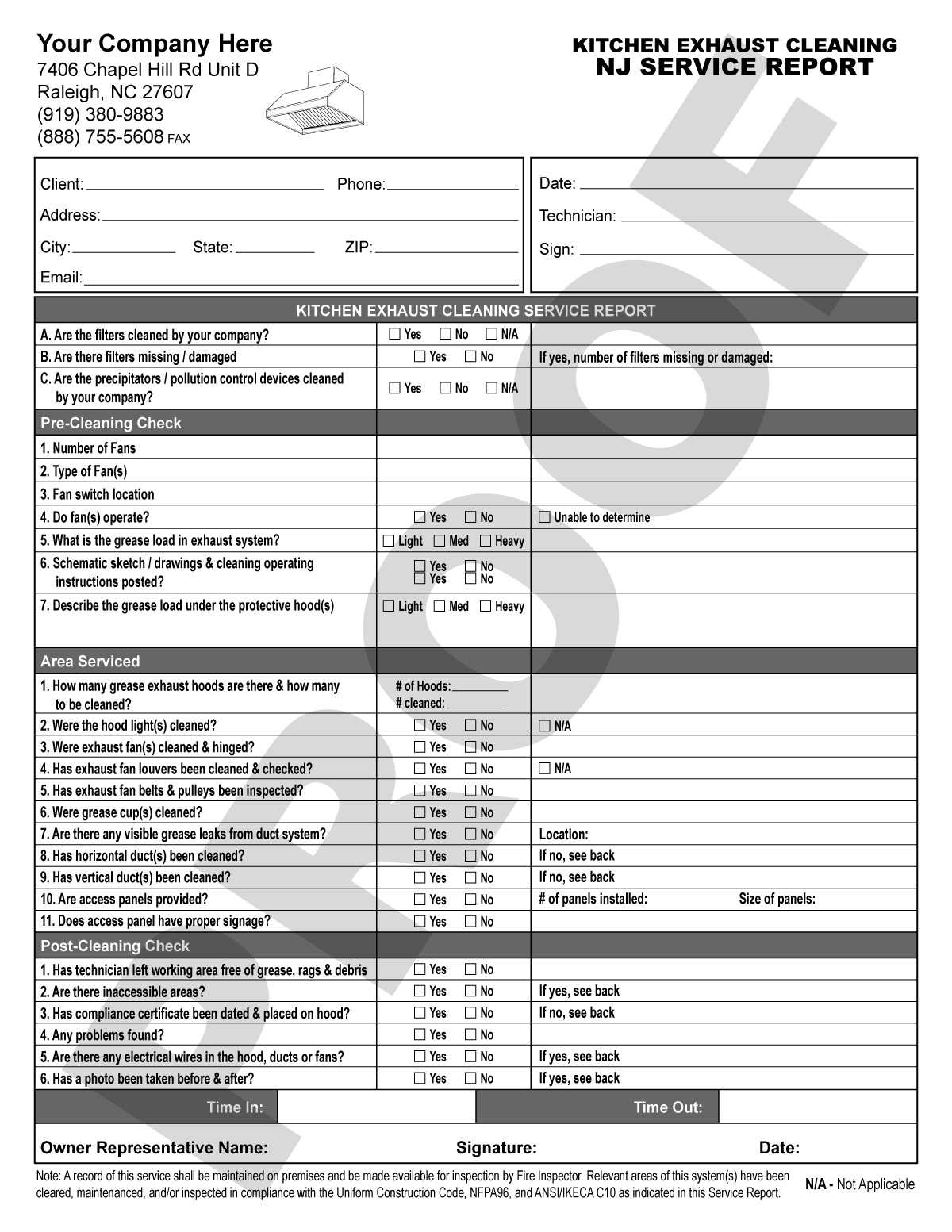 Kitchen Exhaust Cleaning Service Reports, Invoices, Service With Cleaning Report Template