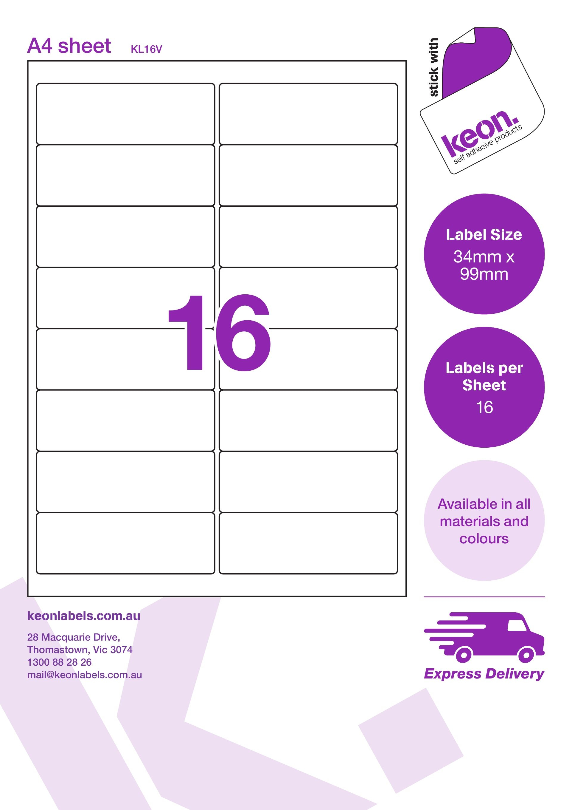 Kl16V 34 X 99 R67 Pertaining To Word Label Template 16 Per Sheet A4