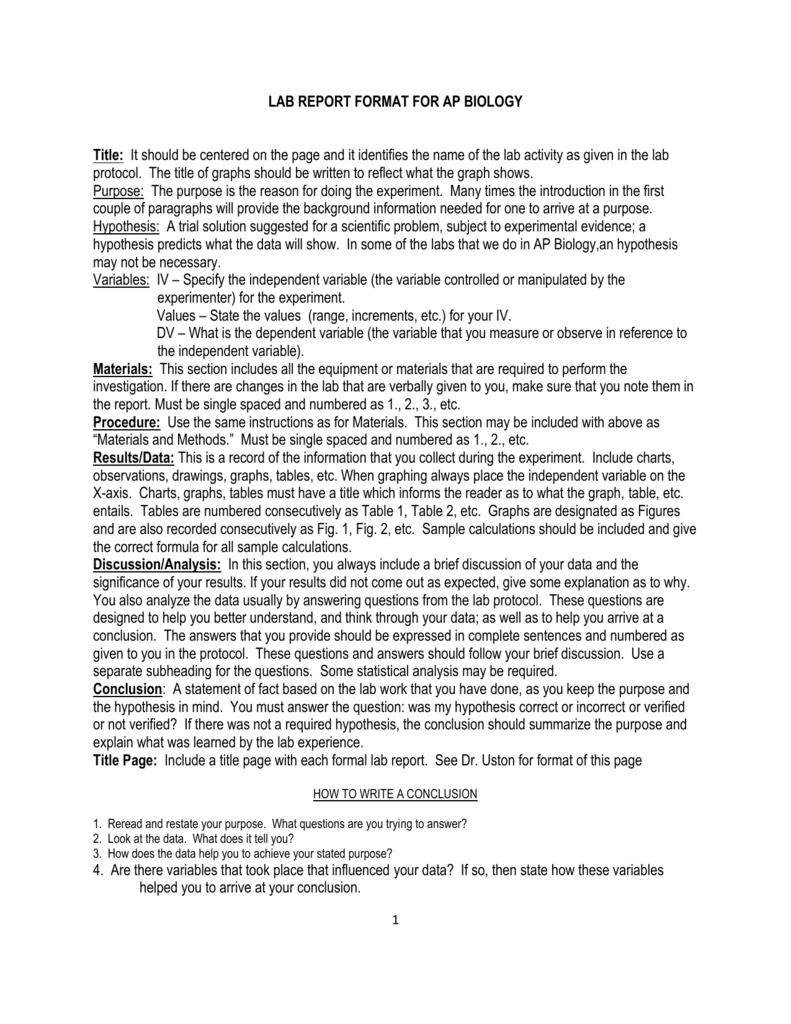 Lab Report Format For Ap Biology – Course In Biology Lab Report Template