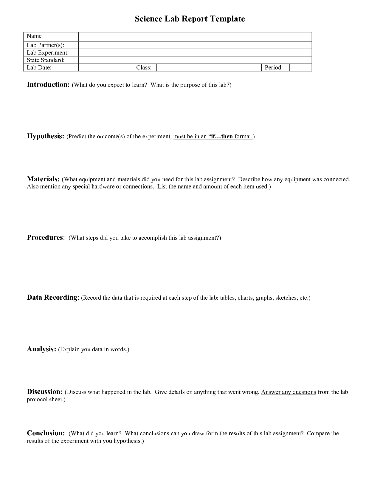 Lab Report Outline | Science Lab Report Template | School Inside Science Experiment Report Template