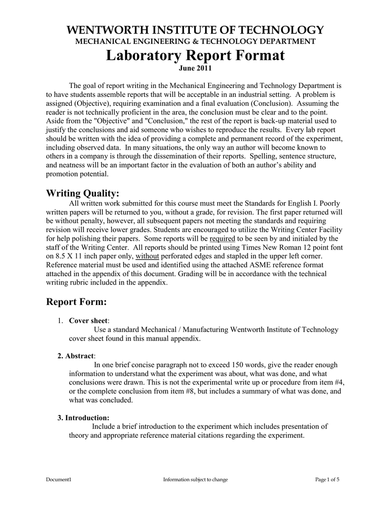 Laboratory Report Format With Engineering Lab Report Template