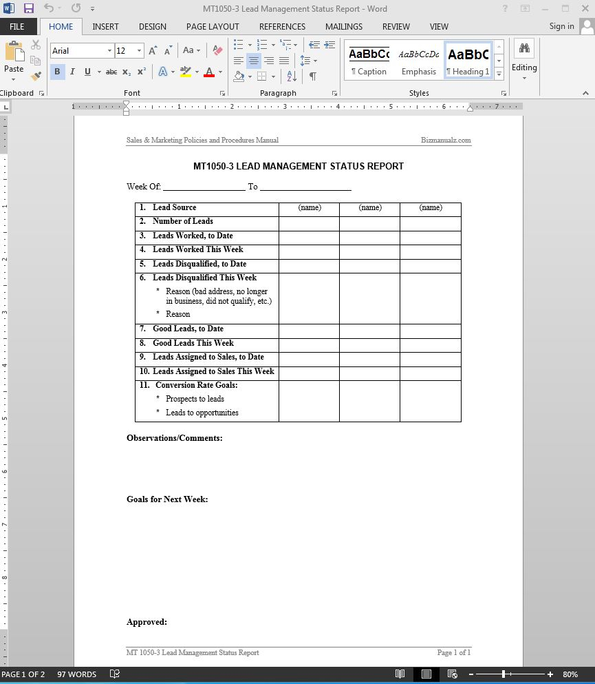 Lead Management Status Report Template | Mt1050 3 For Sales Management Report Template
