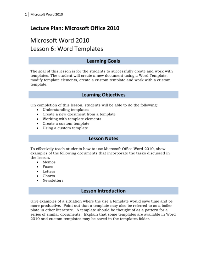 Lesson 6: Word Templates With Word 2010 Template Location