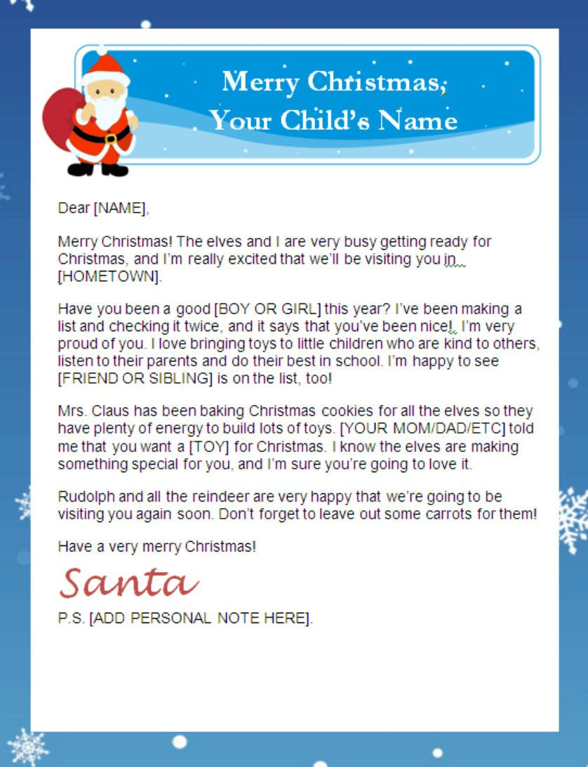 Letter From Santa Templates Free | Printable Santa Letters Inside Letter From Santa Template Word