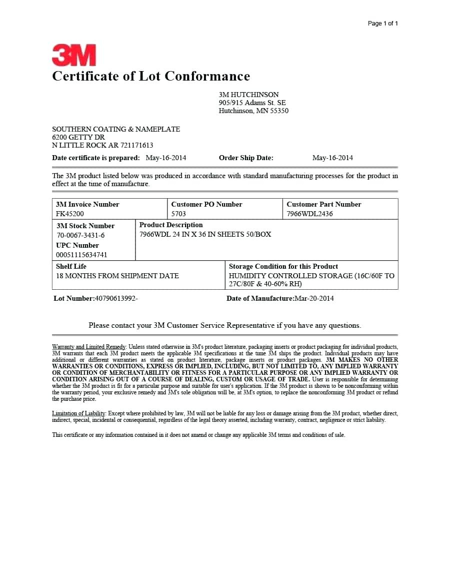 Letter Of Conformity Template Within Certificate Of Conformity Template Free