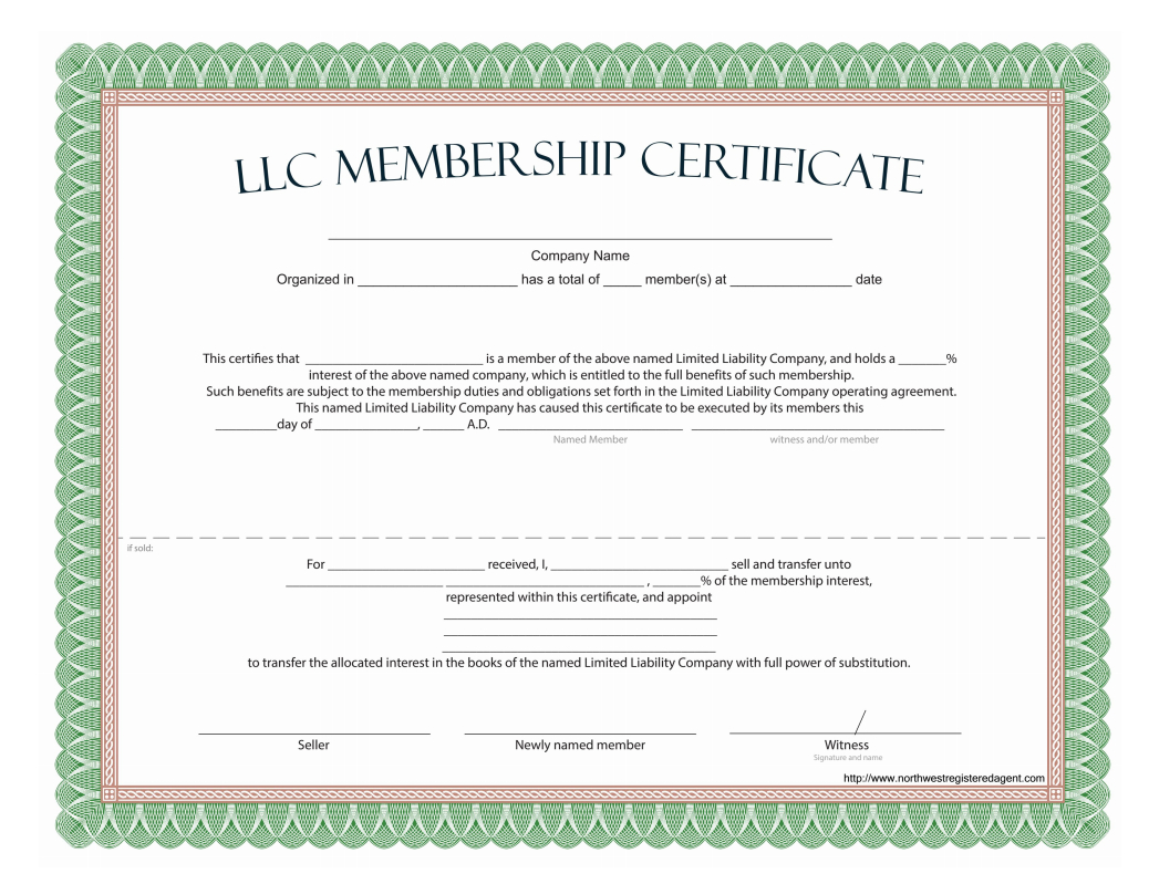 Llc Membership Certificate - Free Template For Llc Membership Certificate Template