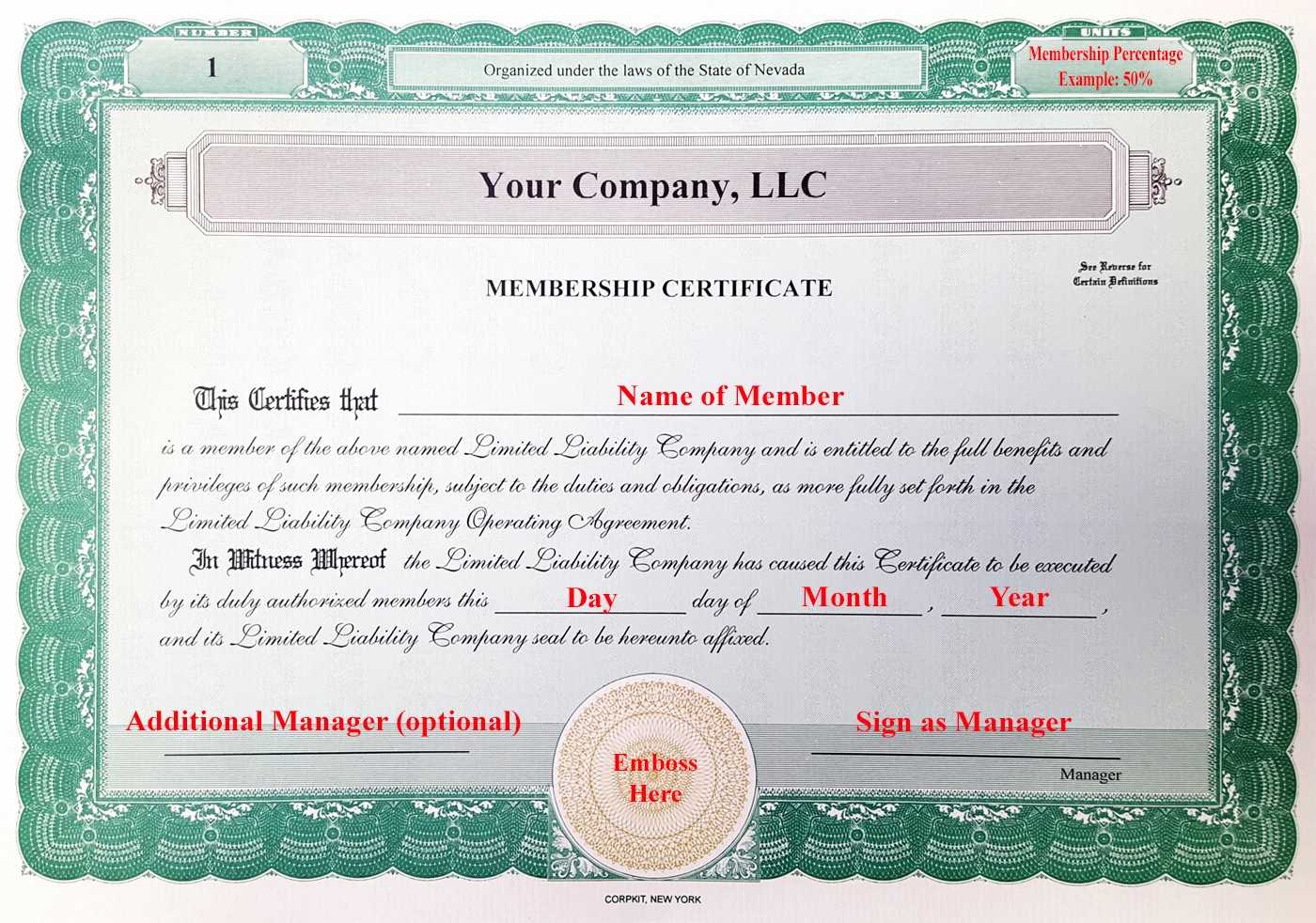 Llc Membership Certificate Template | Locksmithcovington For Llc Membership Certificate Template