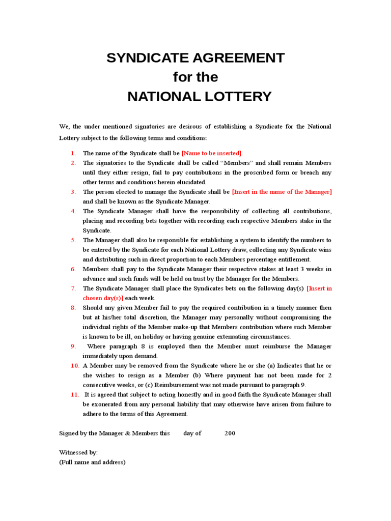 Lottery Syndicate Agreement Form - 6 Free Templates In Pdf In Lottery Syndicate Agreement Template Word