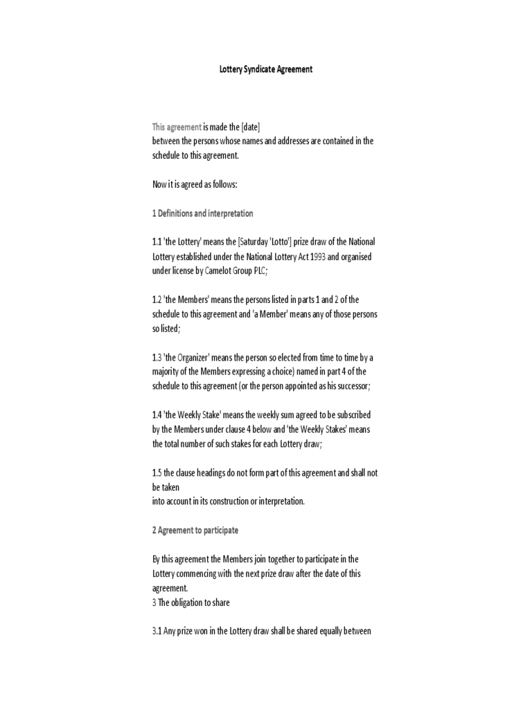 Lottery Syndicate Agreement Form – 6 Free Templates In Pdf Pertaining To Lottery Syndicate Agreement Template Word