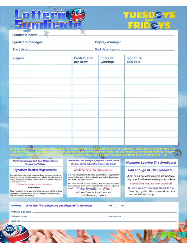 Lottery Syndicate Agreement Form – 6 Free Templates In Pdf With Lottery Syndicate Agreement Template Word