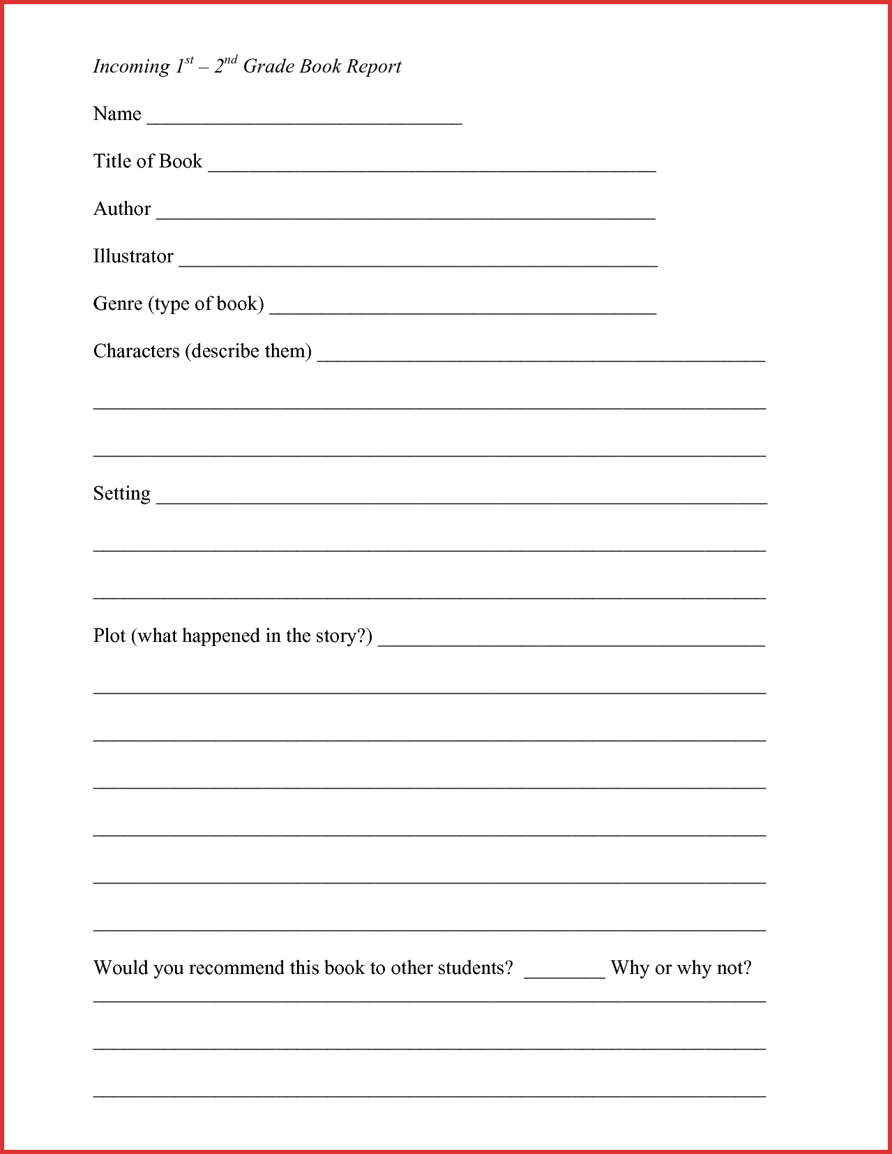 Lovely 2Nd Grade Book Report Template | Job Latter Inside 1St Grade Book Report Template