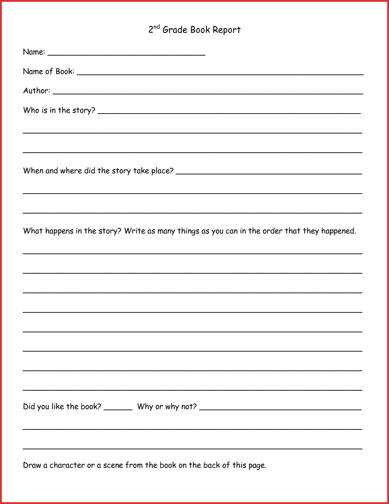 Lovely 2Nd Grade Book Report Template | Job Latter Intended For Book Report Template 5Th Grade