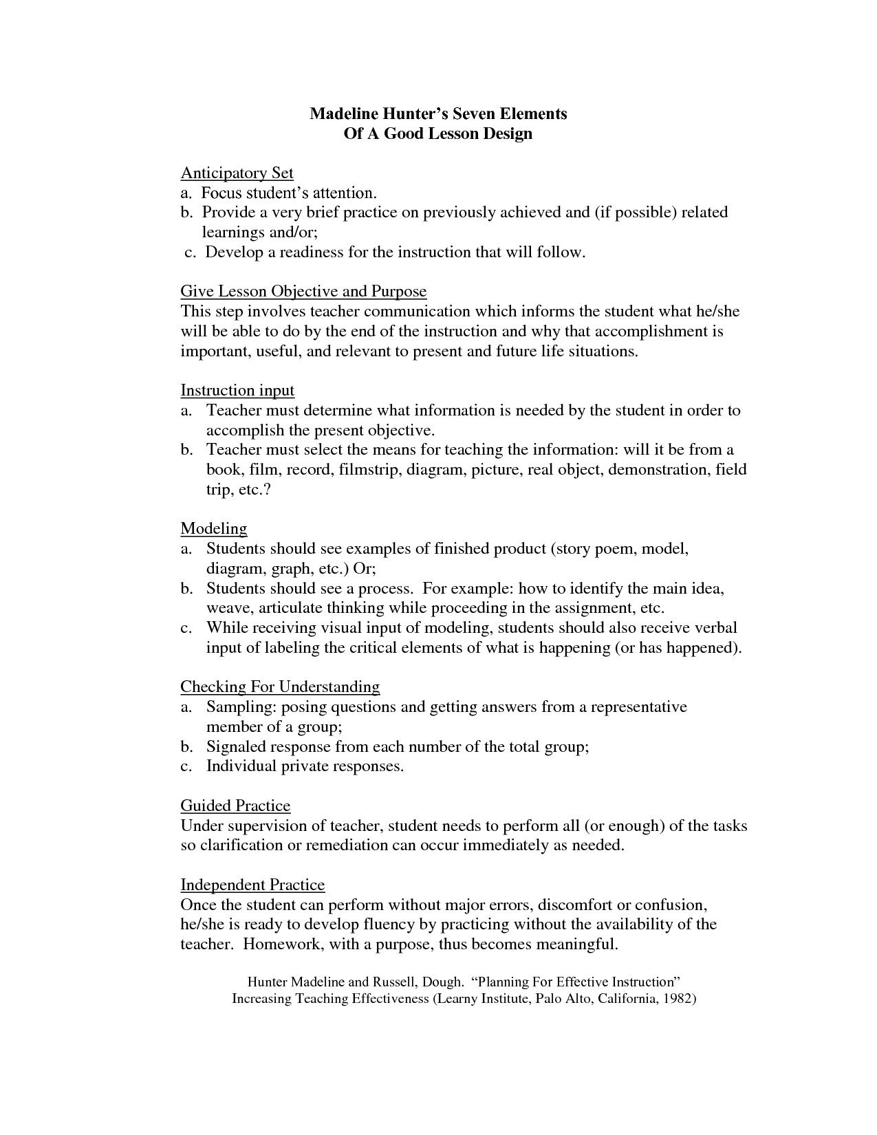 Madeline Hunter Lesson Plan Format Template – Google Search For Madeline Hunter Lesson Plan Template Word