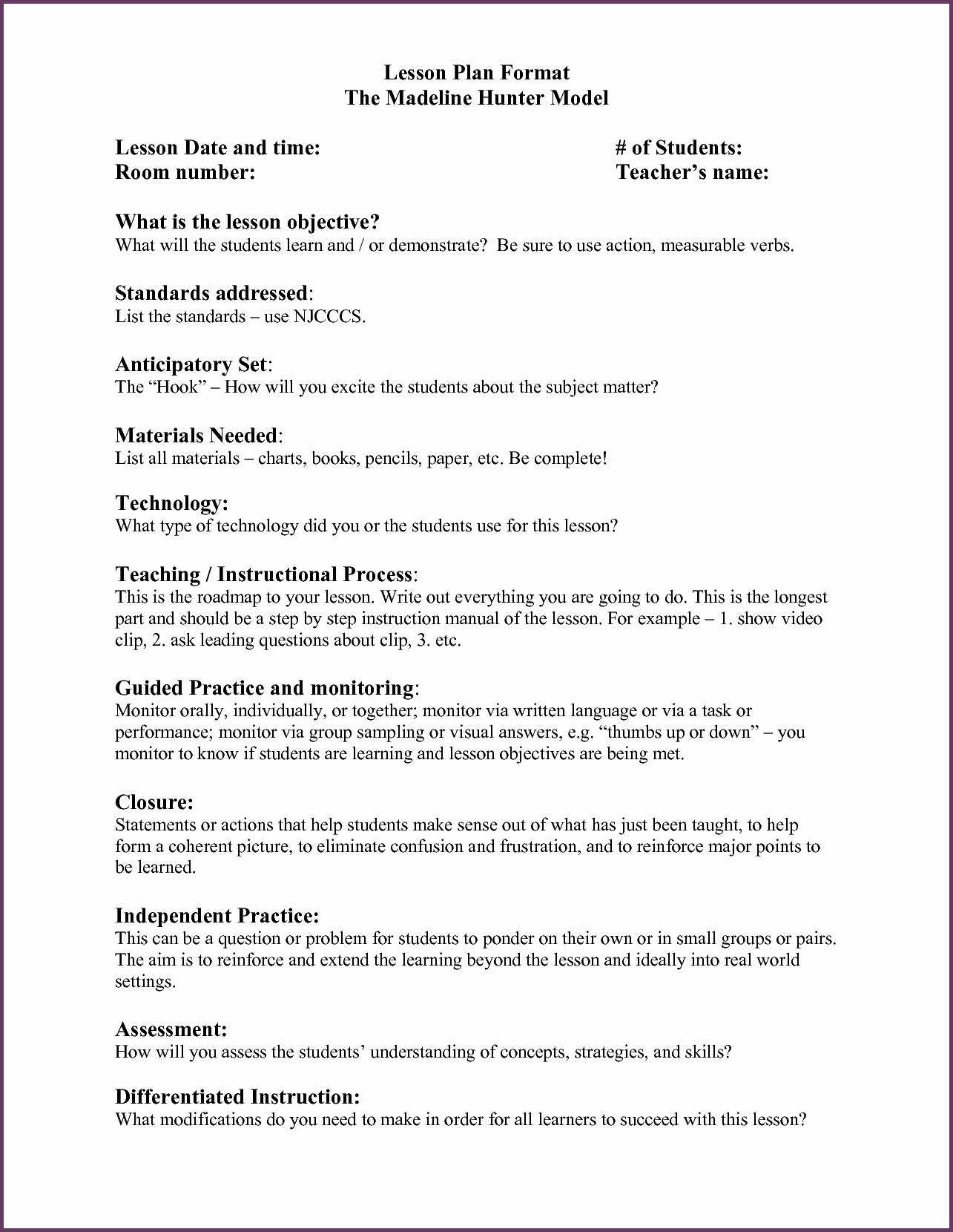 Madeline Hunter Lesson Plan Template Letter Sample Google Within Madeline Hunter Lesson Plan Template Word