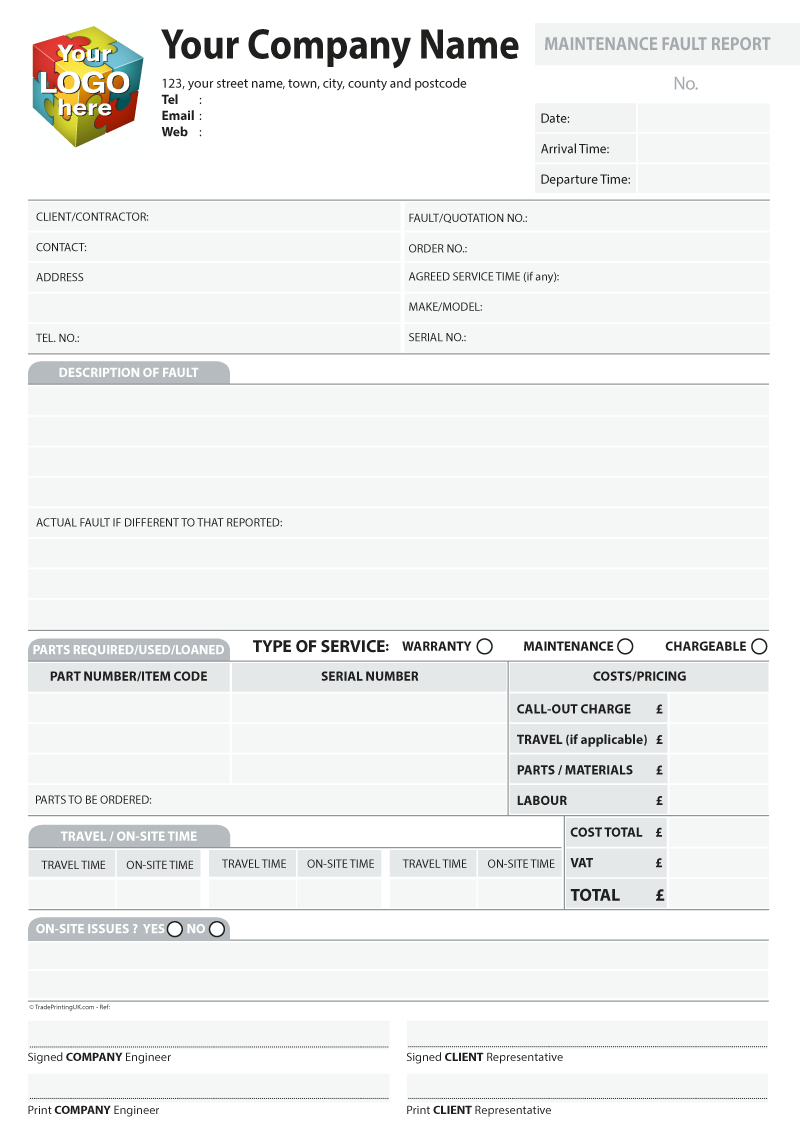 Maintenance Report Artwork Templates For Ncr Printed From €50 With Regard To Computer Maintenance Report Template