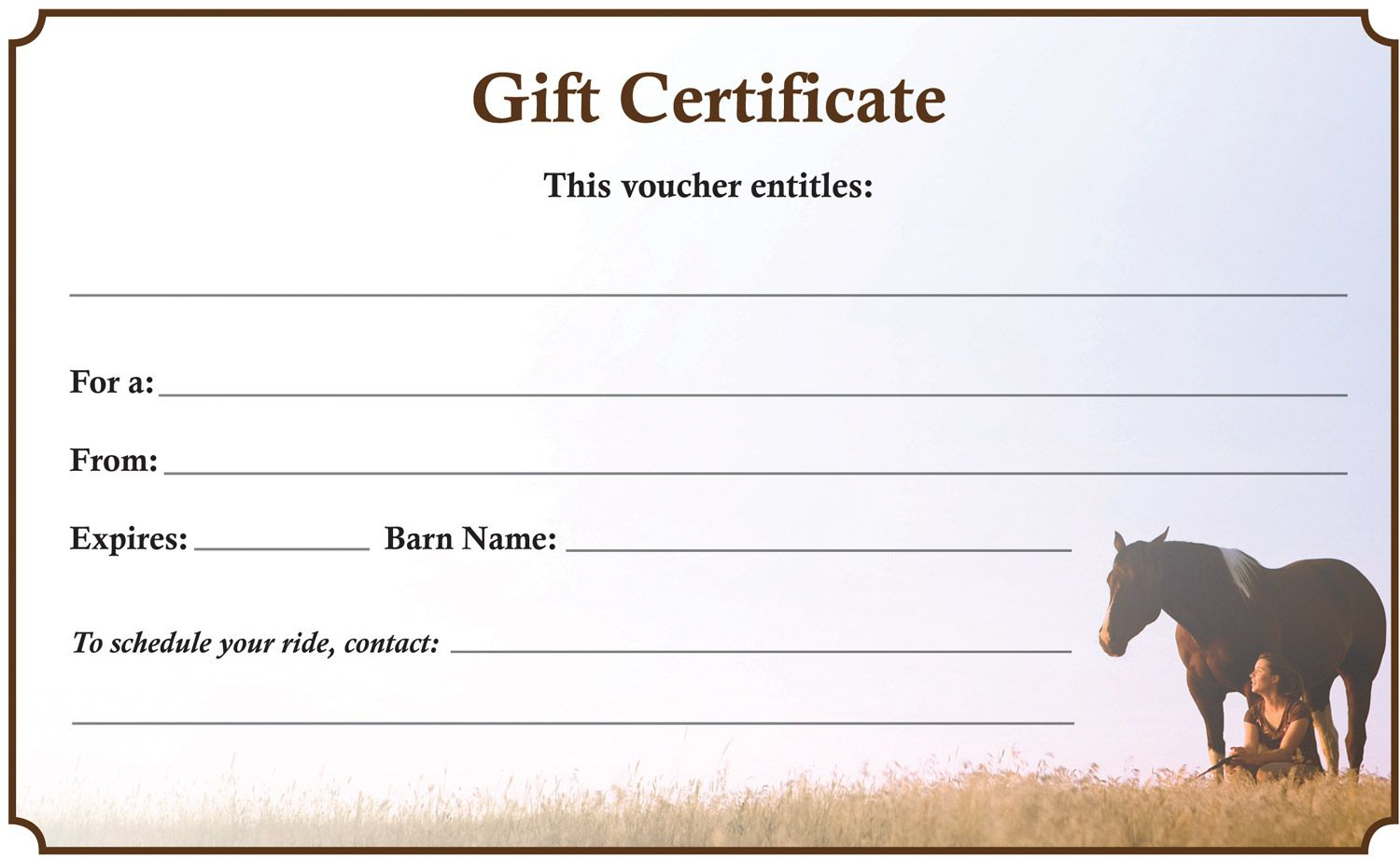 Many Farms And Stables Need A Gift Certificate For Riding For Horse Stall Card Template