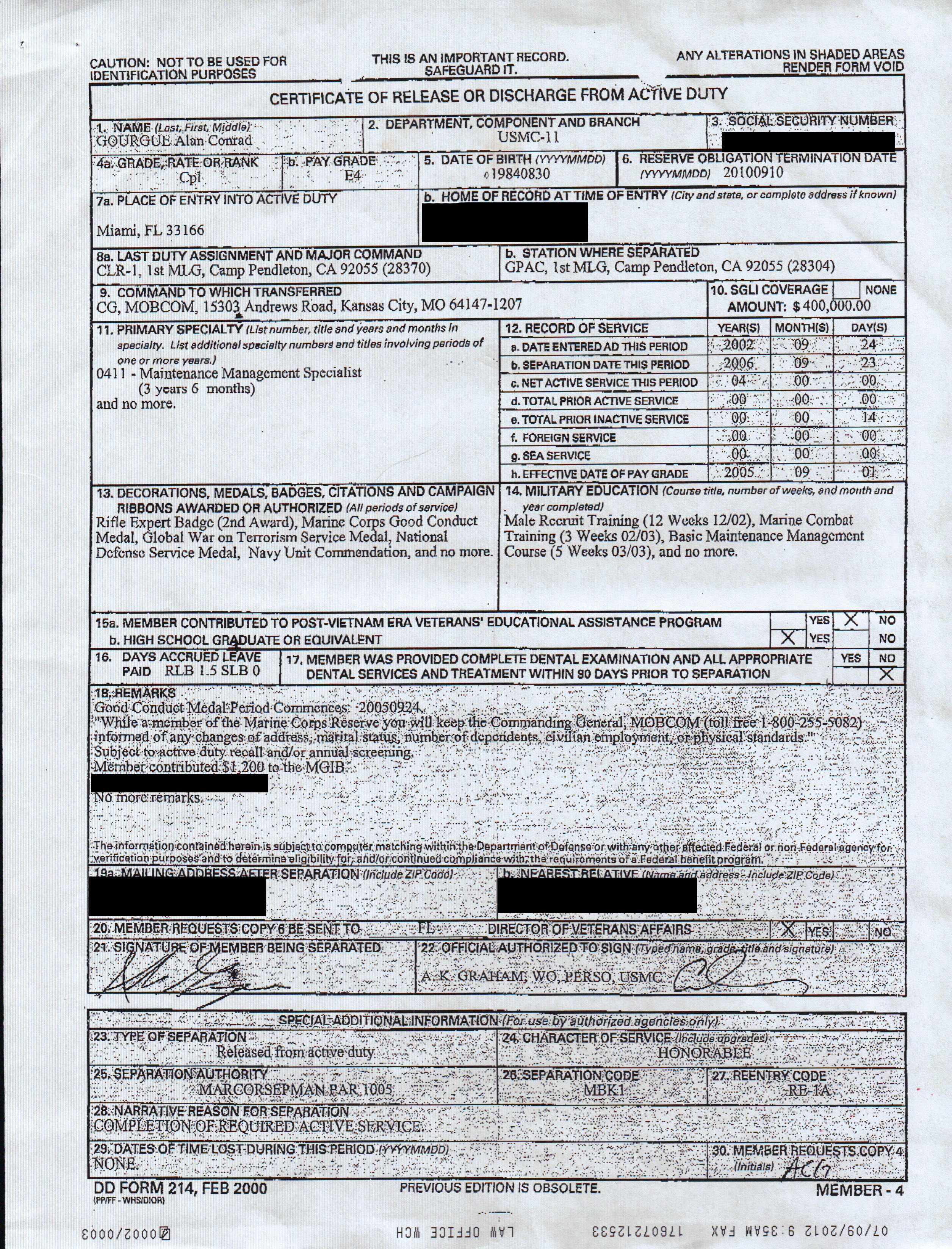 Marines Catch 'deserter'  5 Years After His Honorable Within Usmc Meal Card Template