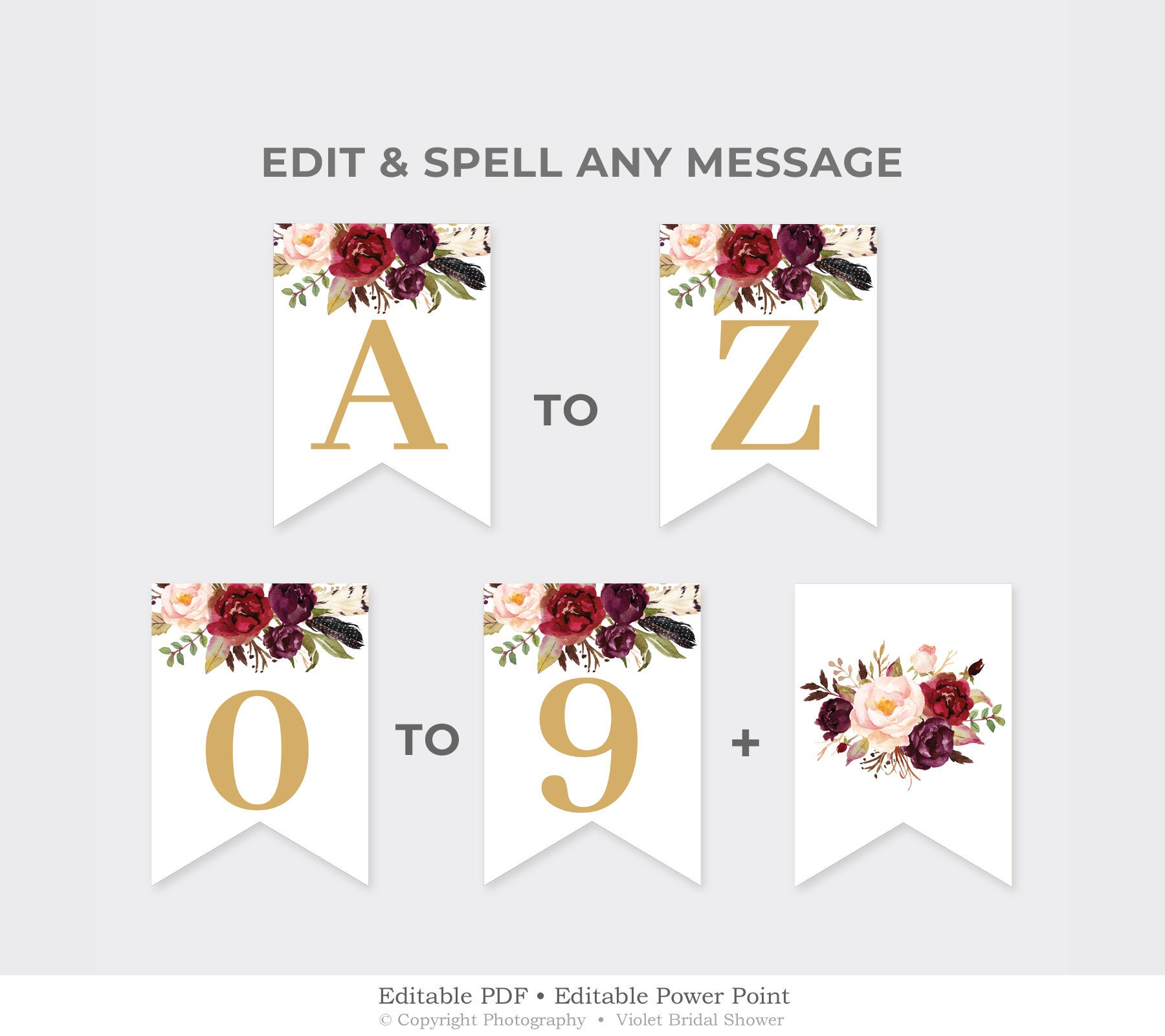 Marsala Party Banner Printable, Burgundy Floral Party Pennant, Bridal  Shower Banner Template, Red And Gold Banner Instant Download Mar1 Within Bride To Be Banner Template