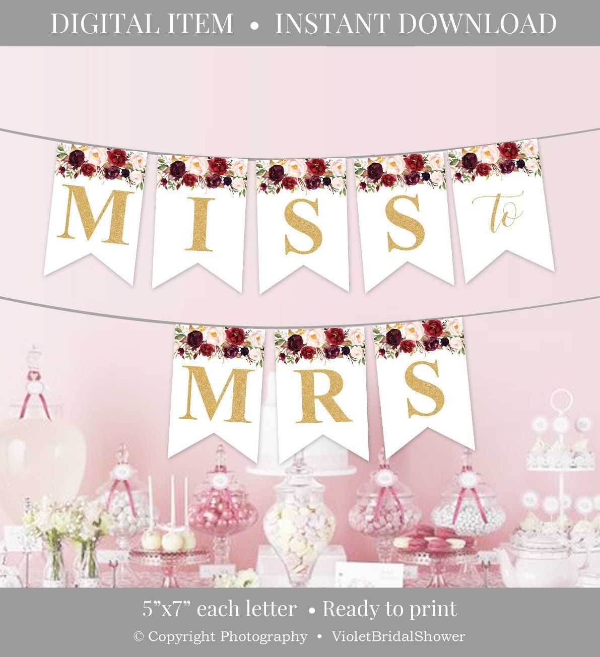 Marsala Party Banner Printable, Burgundy Floral Party With Bride To Be Banner Template