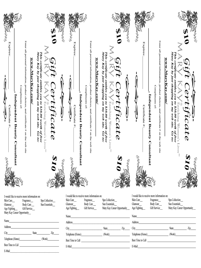 Mary Kay Gift Certificate Printable – Fill Online, Printable Pertaining To Mary Kay Gift Certificate Template