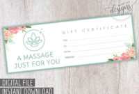 Massage Gift Certificate, Father's Day Gift Certificate pertaining to Spa Day Gift Certificate Template