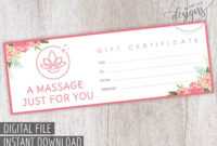 Massage Gift Certificate, Mother's Day Gift Certificate within Massage Gift Certificate Template Free Printable