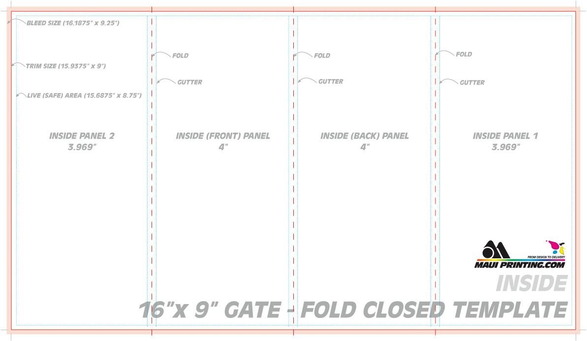 Maui Printing Company Inc 16 9 Gate Fold Brochure 4 Template Within Gate Fold Brochure Template