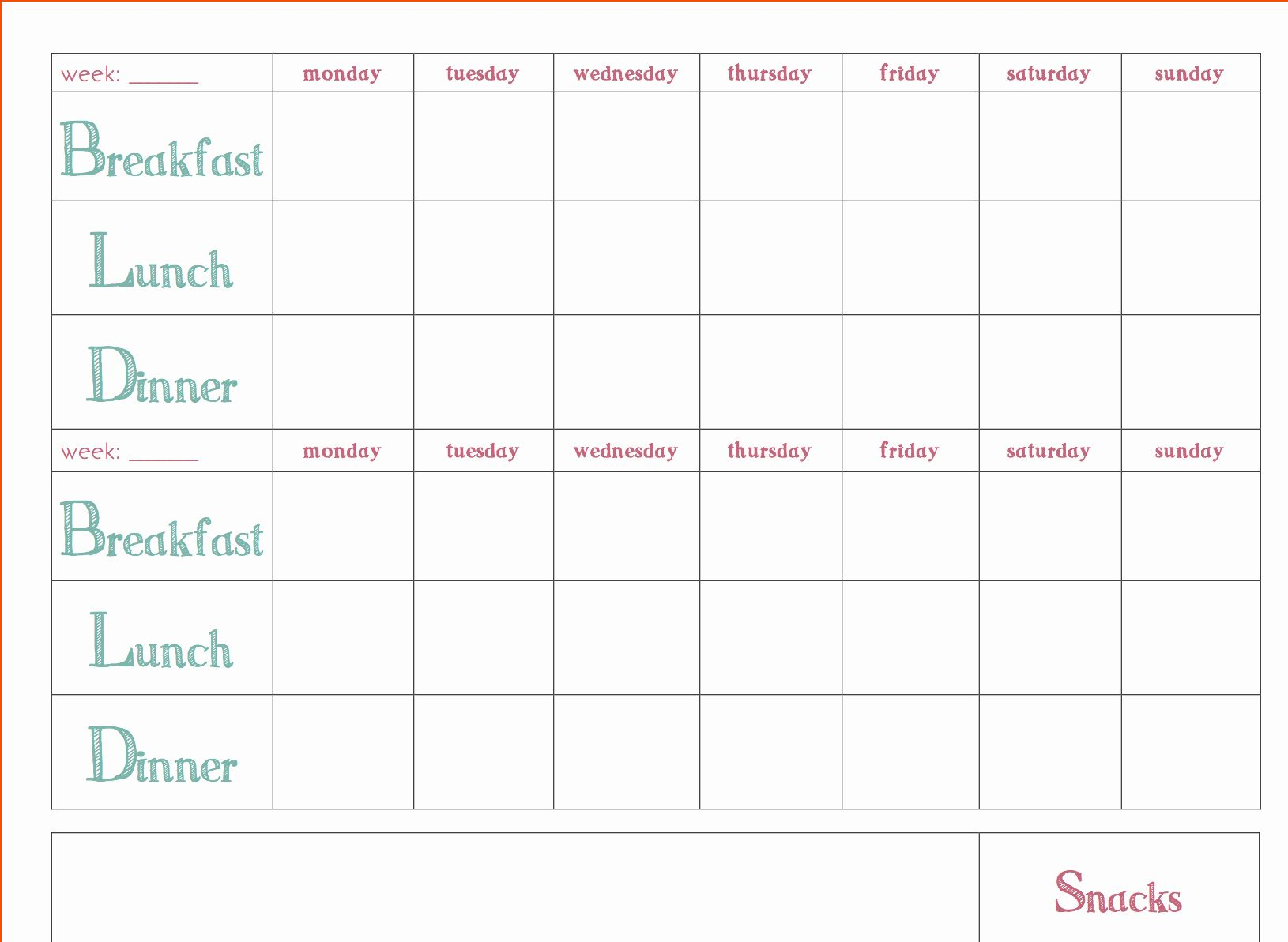Meal Plan Template Word Unique Free Download Weekly Meal Regarding Meal Plan Template Word