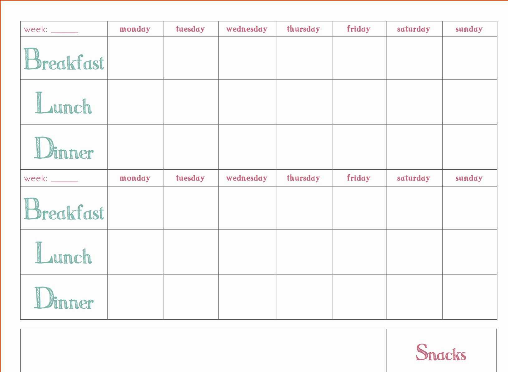 Meal Plan Template Word Unique Free Download Weekly Meal Regarding Meal Plan Template Word