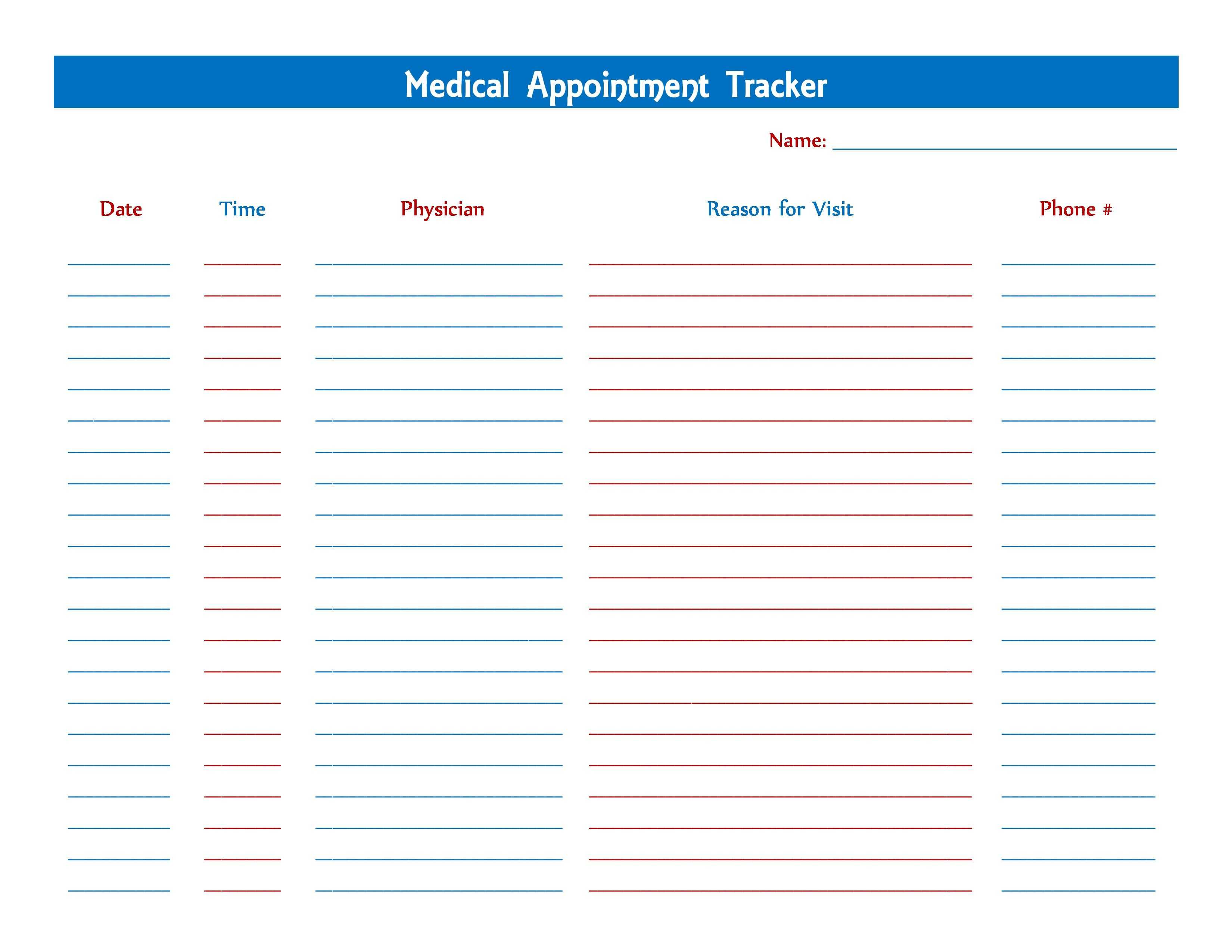 Medical Appointment Tracker | Printables | Tracker Free Pertaining To Medical Appointment Card Template Free