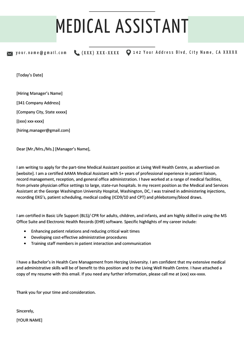 Medical Assistant Cover Letter Example & Writing Tips Pertaining To Medical Report Template Doc