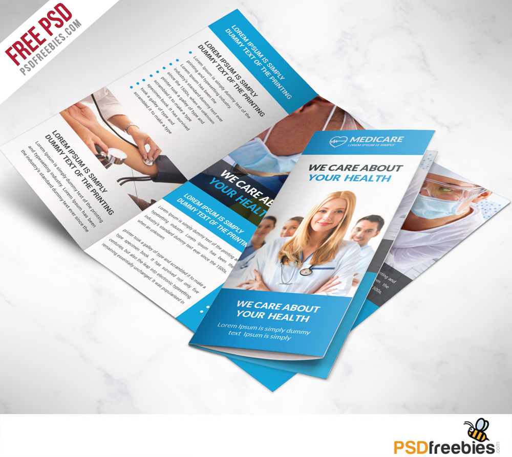 Medical Care And Hospital Trifold Brochure Template Free Psd Inside 3 Fold Brochure Template Free Download