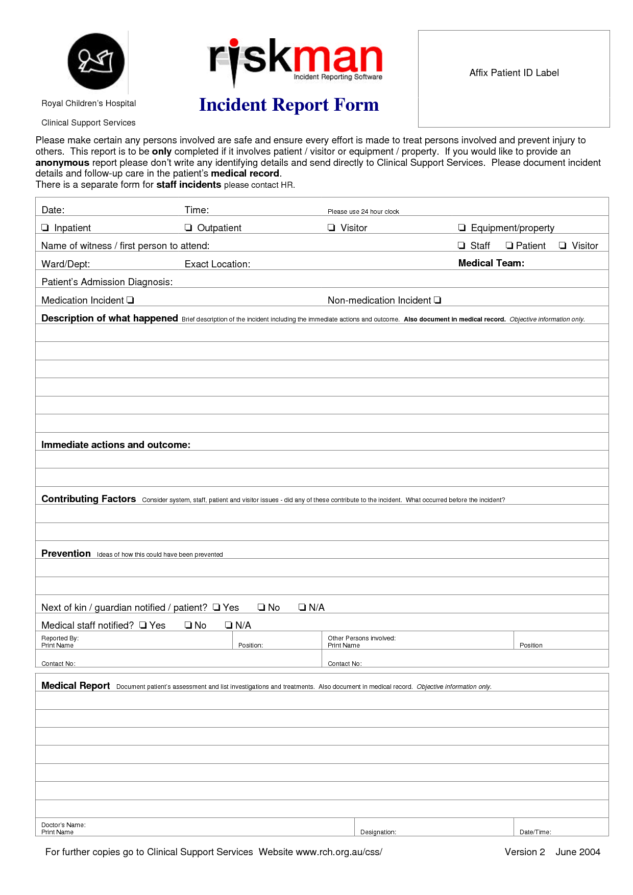 Medical Incident Report Form Template With Regard To Patient Report Form Template Download