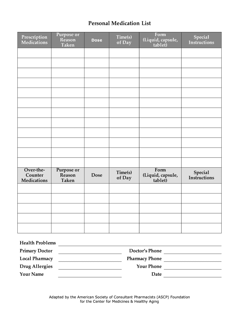 Medication List Template Fillable - Fill Online, Printable With Regard To Blank Medication List Templates
