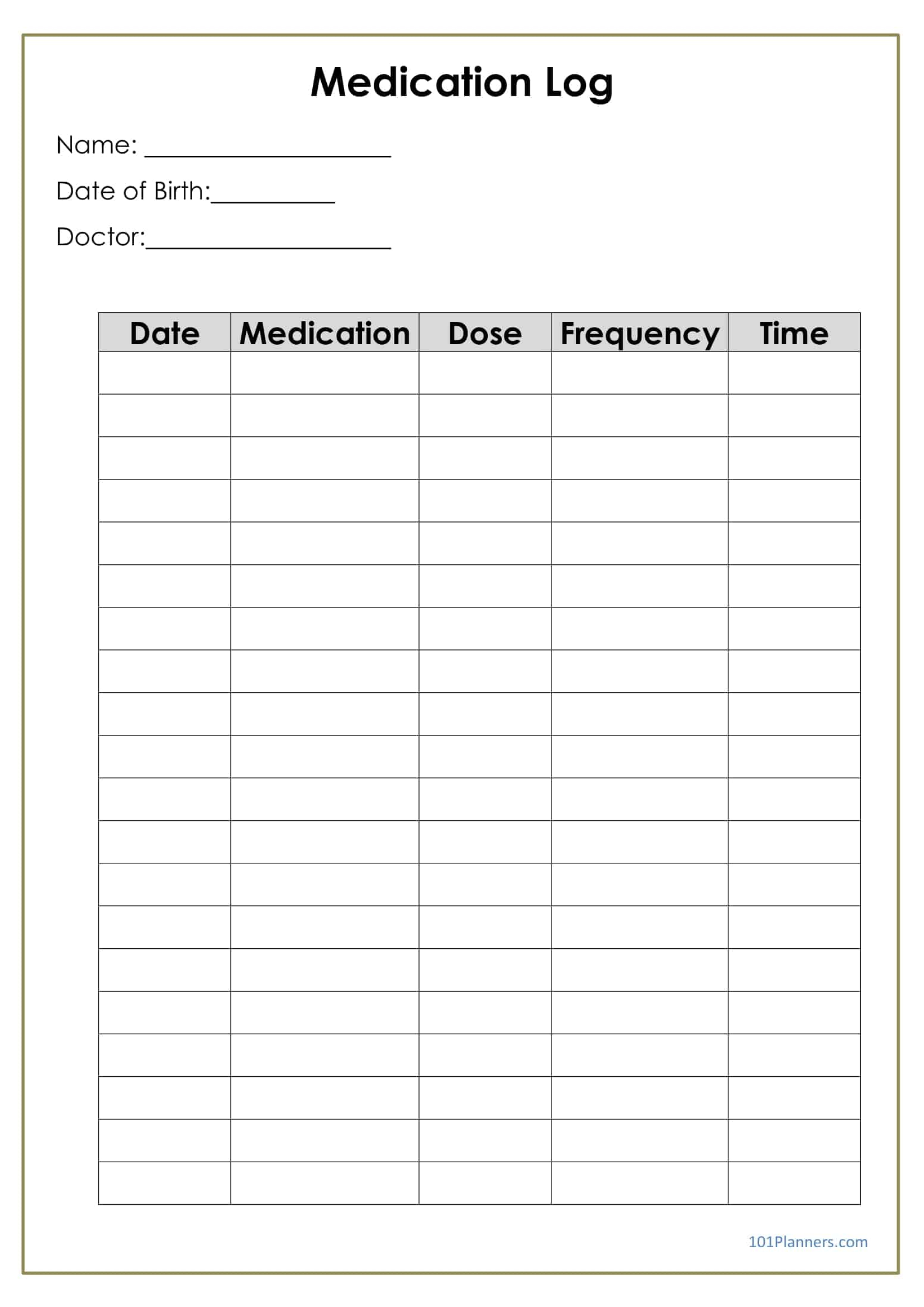 Medication Log In Blank Medication List Templates For Blank Medication List Templates