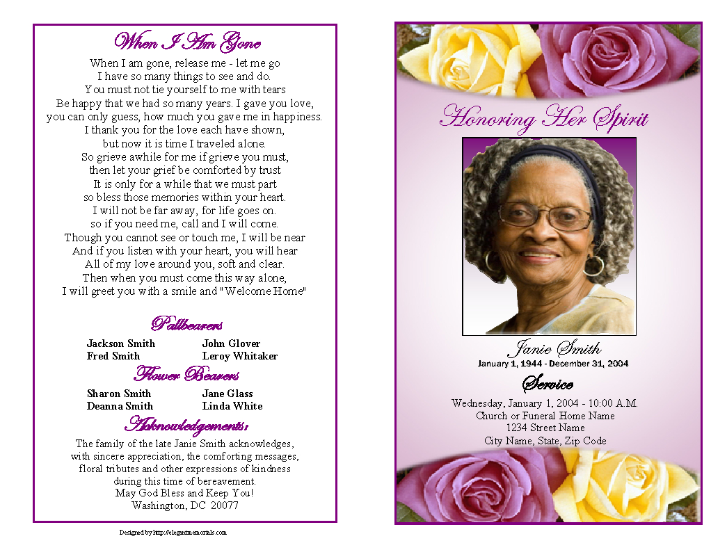 Memorial Service Programs Sample | Choose From A Variety Of Inside Memorial Card Template Word