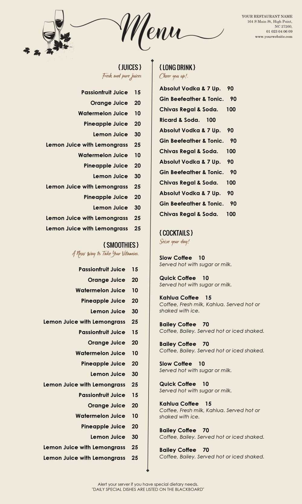 Menu – Id06 | Restaurants | Free Menu Templates, Menu Throughout Free Cafe Menu Templates For Word