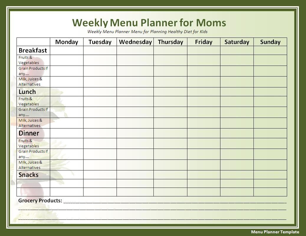 Menu Planner Template In 2019 | Menu Planners, Planner For Weekly Meal Planner Template Word